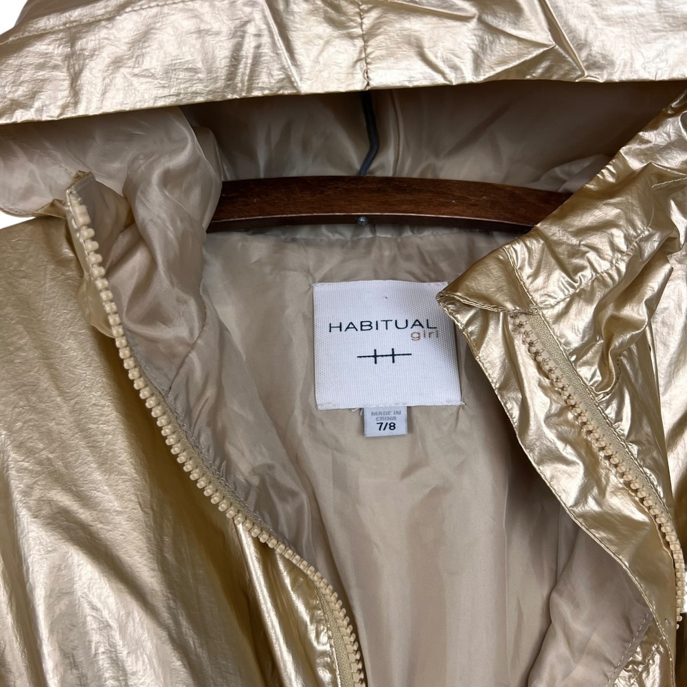 Habitual Girl Gold Metallic Hooded Windbreaker Jacket Size 7/8 Bubble Hem - Picture 3 of 9